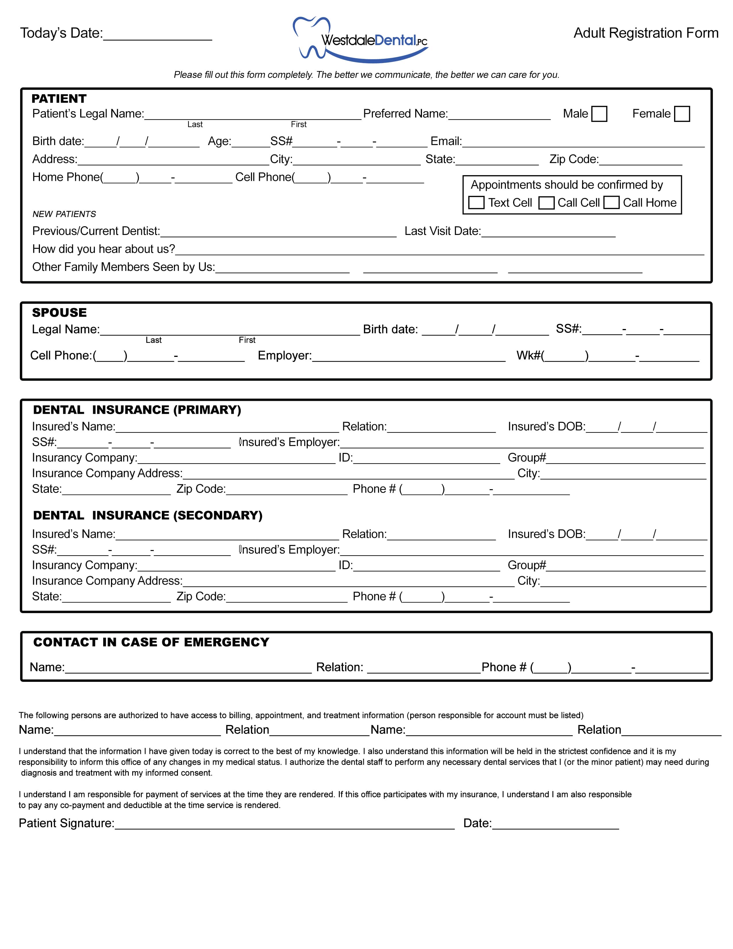 New Patient Forms Westdale Dental Cedar Rapids